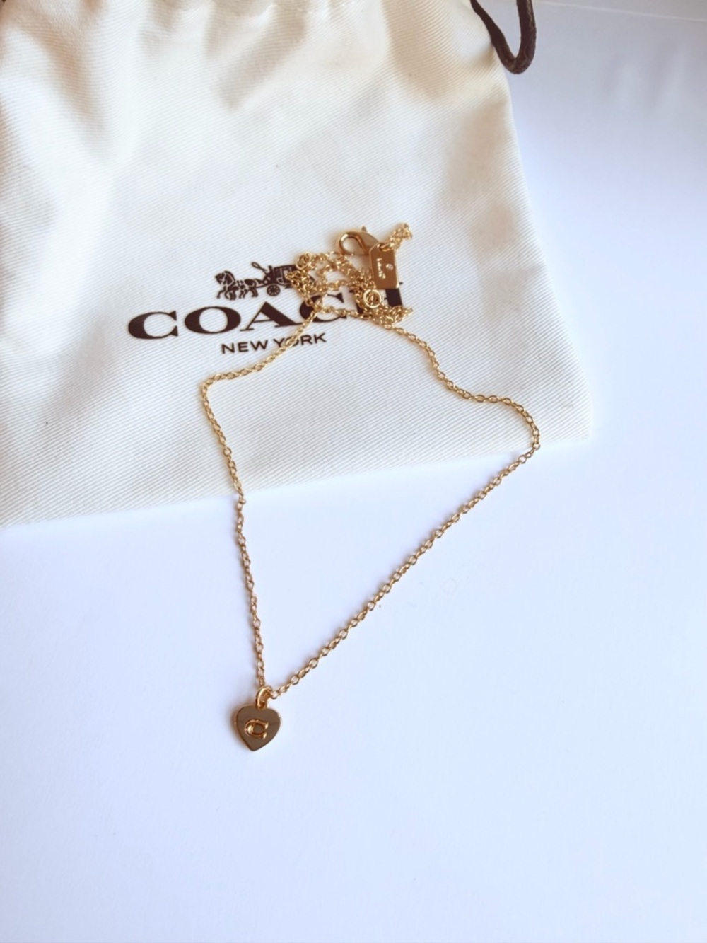 NWT Coach Small 14k Gold Heart Pendant Necklace with Brand’s C Logo